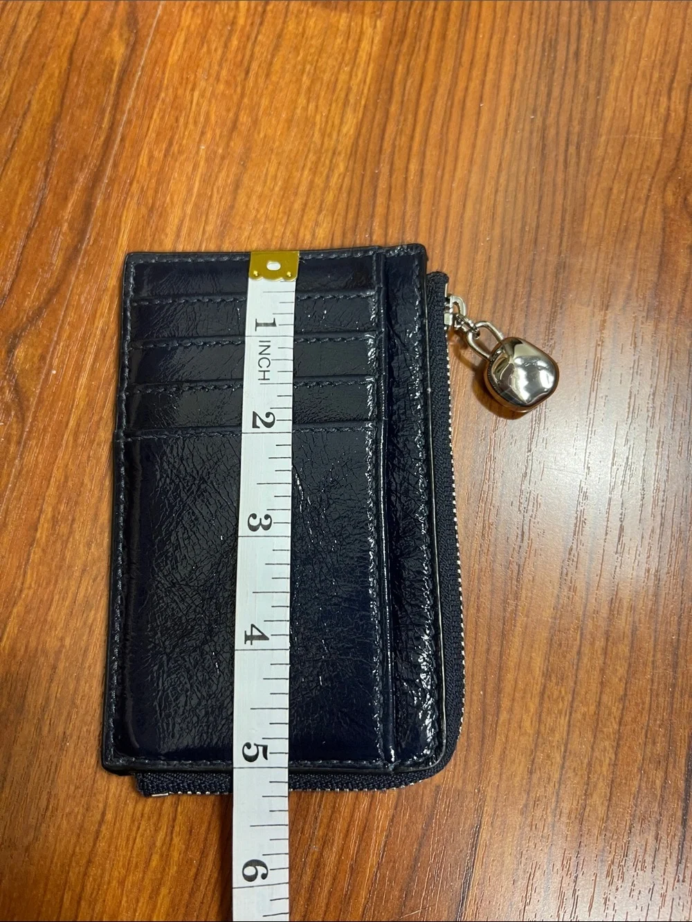 Madewell Essential Zip Card Case Wallet Navy Shiny Leather EUC